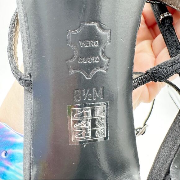 M. By Marinelli Black Satin Sparkly Jeweled T-Strap Stiletto Evening Sandal 8.5M - Picture 11 of 16